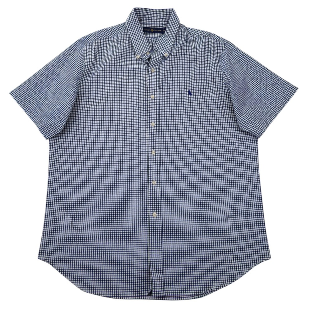 Ralph Lauren Button Down Shirt Mens XL Blue Green Gingham Short Sleeve Poplin
